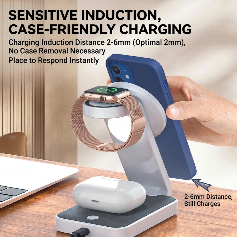 Magnetic 3-in-1 Wireless Charger, Compatible with Apple Magnetic Devices, New Stand Design, 15W Fast Wireless Charging for Phones