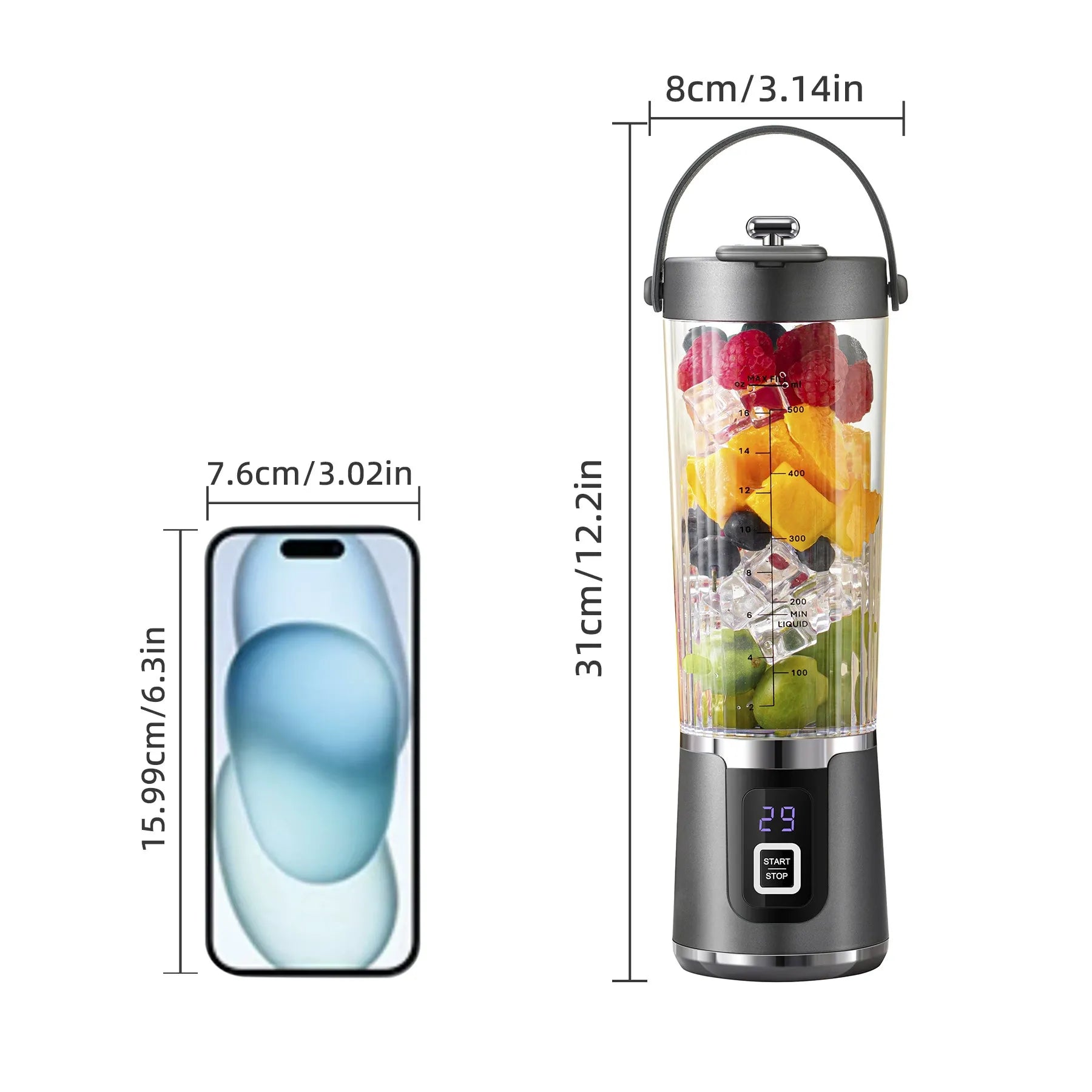 Talivra Portable Blender Cup – Wireless 500ml Smoothie Juice Maker